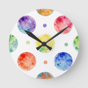 Waterverf Regenboog Orb Stippenpatroon Ronde Klok