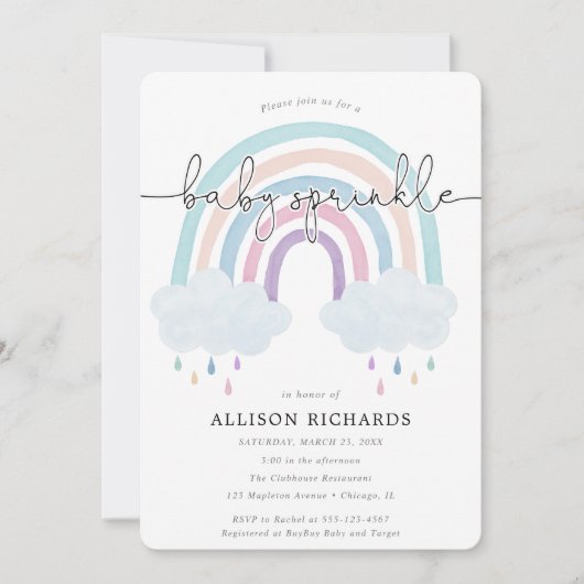 Waterverf regenboog pastel baby sprinkle kaart (Voorkant)