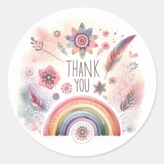 Waterverf Regenboog Pastel Bohemian dank u Ronde Sticker (Voorkant)