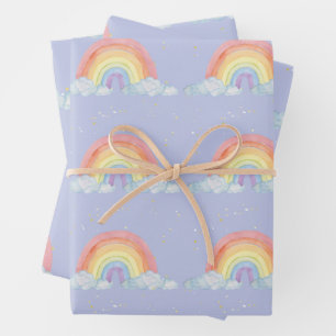 Waterverf regenboog pastel kleur verjaardagsfeestj inpakpapier vel