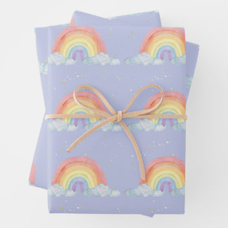 Waterverf regenboog pastel kleur verjaardagsfeestj inpakpapier vel