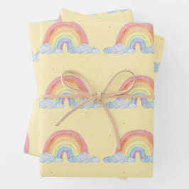 Waterverf regenboog pastel kleur verjaardagsfeestj inpakpapier vel