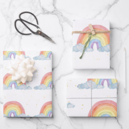 Waterverf regenboog pastel kleur verjaardagsfeestj inpakpapier vel