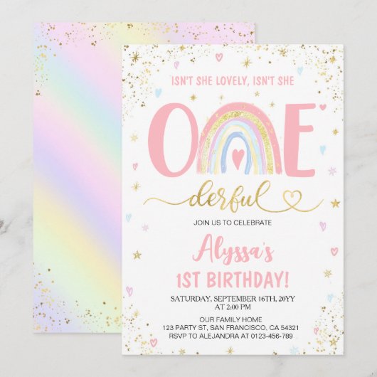 Waterverf regenboog pastel meisje 1e verjaardagsfe kaart (Voorkant / Achterkant)