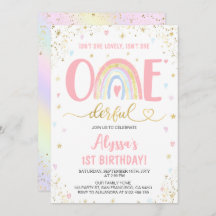 Waterverf regenboog pastel meisje 1e verjaardagsfe