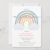 Waterverf regenboog pastel meisje 1e verjaardagsfe kaart (Voorkant)