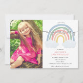 Waterverf regenboog pastel meisje birthday foto kaart (Voorkant)
