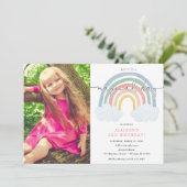 Waterverf regenboog pastel meisje birthday foto kaart (Staand voorkant)