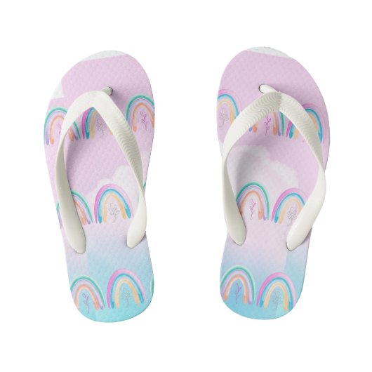 Waterverf regenboog Pastel Roze en blauw Kinder Teenslippers (Voetbed)