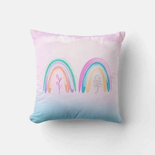 Waterverf regenboog Pastel Roze en blauw Kussen (Voorkant)