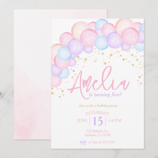 Waterverf regenboog pastelballonboog Verjaardag Kaart (Voorkant / Achterkant)