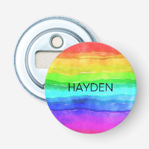 Waterverf Regenboog Strepen Persoonlijk Button Flesopener
