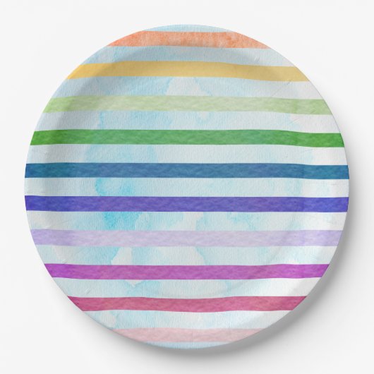 Waterverf Regenboog Stripe Art Party Bord (Voorkant)