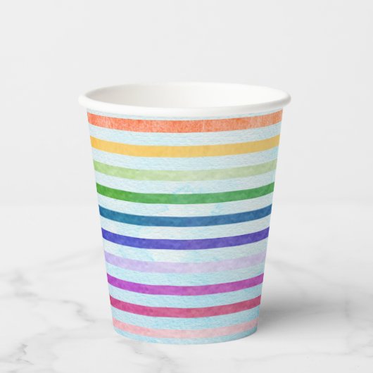 Waterverf Regenboog Stripe Art Party Cup Papieren Bekers (Voorkant)