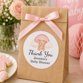 Waterverf Regenboog Teddybeer Baby Shower Favor Ronde Sticker