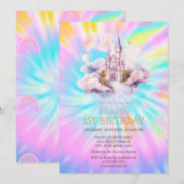 Waterverf Regenboog Tie Dye Castle Verjaardag Kaart (Voorkant / Achterkant)