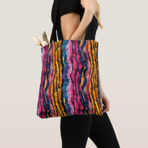 Waterverf regenboog tijger strepen tote bag