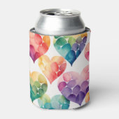Waterverf regenboog Valentijnse harten patroon Blikjeskoeler (Blikje Voorkant)