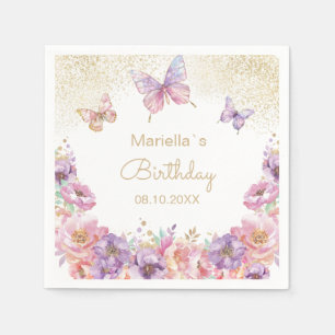 Waterverf regenboog vlinder bloemig baby shower servet