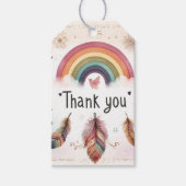 Waterverf regenboog vogel & veren boho dank u cadeaulabel (Voorkant)