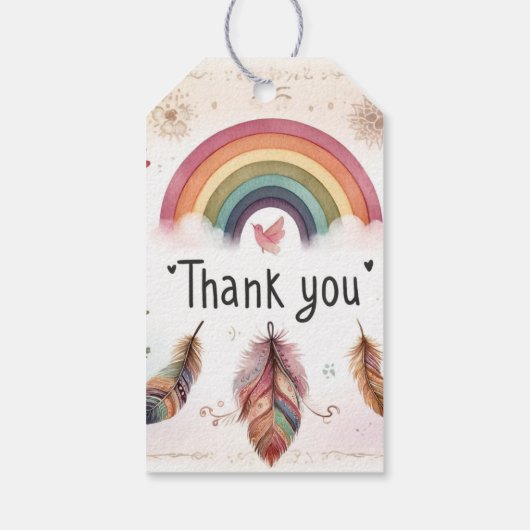 Waterverf regenboog vogel & veren boho dank u cadeaulabel (Achterkant)