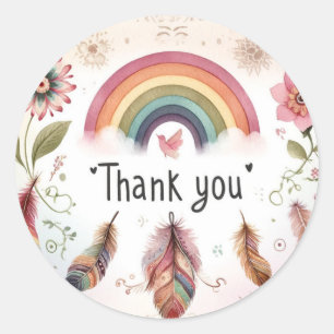 Waterverf regenboog vogel & veren boho dank u ronde sticker
