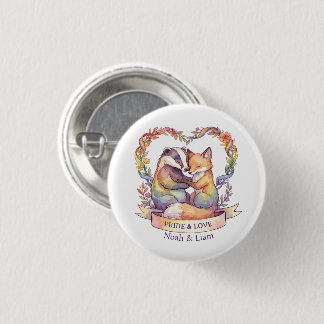 Waterverf Regenboog Vos & Das Pride Gepersonalisee Ronde Button 3,2 Cm