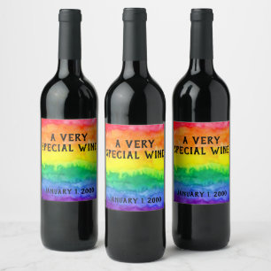 Waterverf regenboog waslabel wijn etiket
