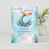 Waterverf regenboog zeemeermin staart 1e verjaarda kaart (Staand voorkant)
