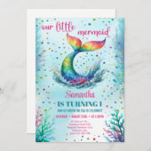 Waterverf regenboog zeemeermin staart 1e verjaarda kaart (Voorkant / Achterkant)