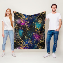 Waterverf Regenboog & Zwart & Goud Marmer Stelsel Fleece Deken