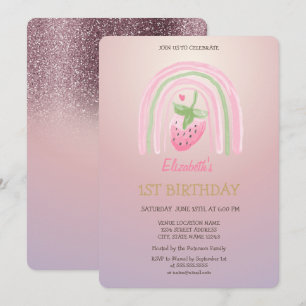 Waterverf regenboogaardbei Glitter Birthday Kaart