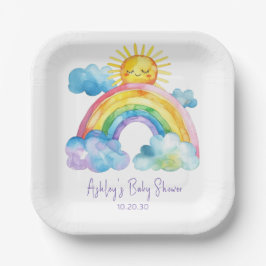 Waterverf regenboogBaby shower Papieren Bordje