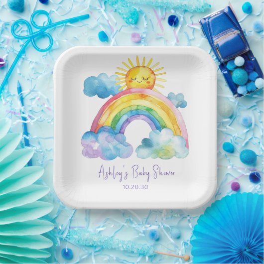 Waterverf regenboogBaby shower Papieren Bordje (Feest)