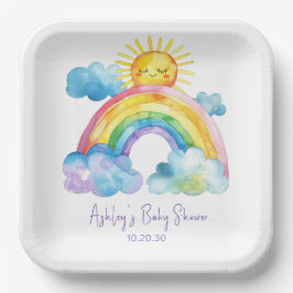 Waterverf regenboogBaby shower Papieren Bordje
