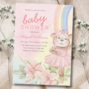 Waterverf regenboogballet beer baby shower kaart