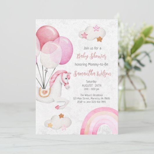 Waterverf regenboogballonnen Baby shower Kaart (Staand voorkant)