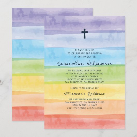 Waterverf Regenboogbaptismal Kaart (Voorkant / Achterkant)