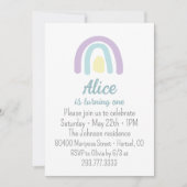 Waterverf regenboogblauw lila geel 1e verjaardag kaart (Voorkant)