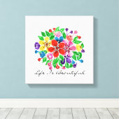 Waterverf regenboogbloemen canvas afdruk (Insitu (Houten vloer))