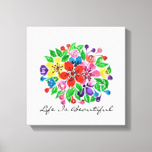 Waterverf regenboogbloemen canvas afdruk