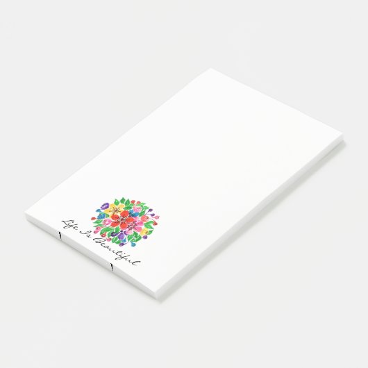 Waterverf regenboogbloemen post-it® notes (Schuin)