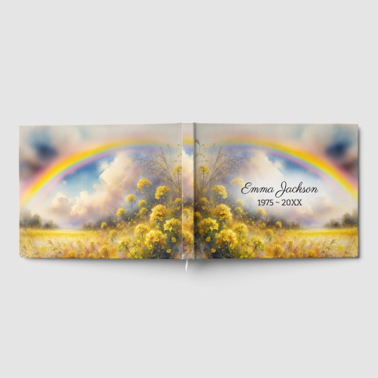 Waterverf regenboogboog boven wilde bloemweide gastenboek (Volledig)