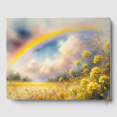 Waterverf regenboogboog boven wilde bloemweide gastenboek (Achterkant)