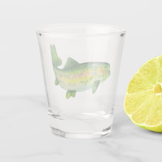 Waterverf regenboogforel shot glas (Achterkant)