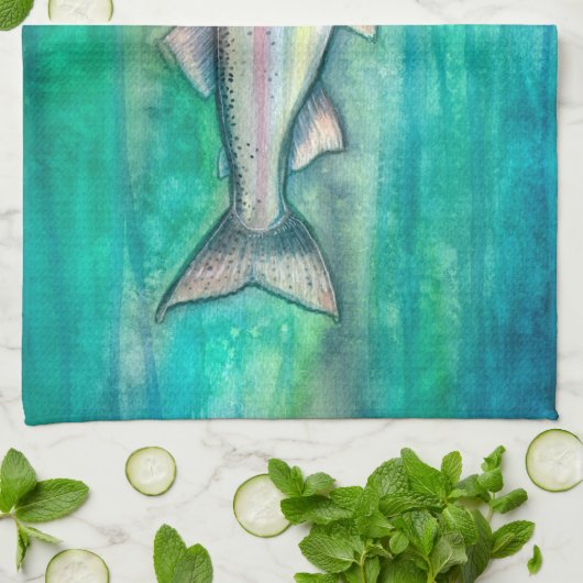 Waterverf regenboogforel theedoek (Gevouwen)