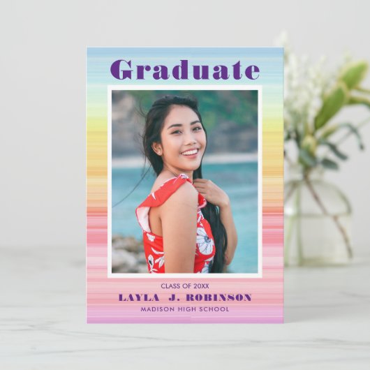 Waterverf regenboogfoto afstuderen aankondiging (Staand voorkant)