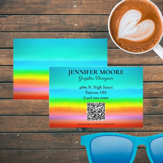 Waterverf regenbooggradiënt met QR-code Visitekaartje