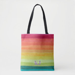 Waterverf regenbooggradiënt   Monogram Tote Bag