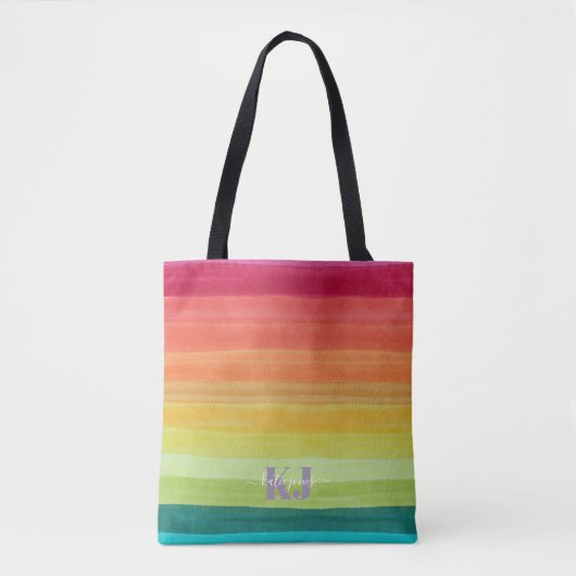 Waterverf regenbooggradiënt | Monogram Tote Bag (Voorkant)